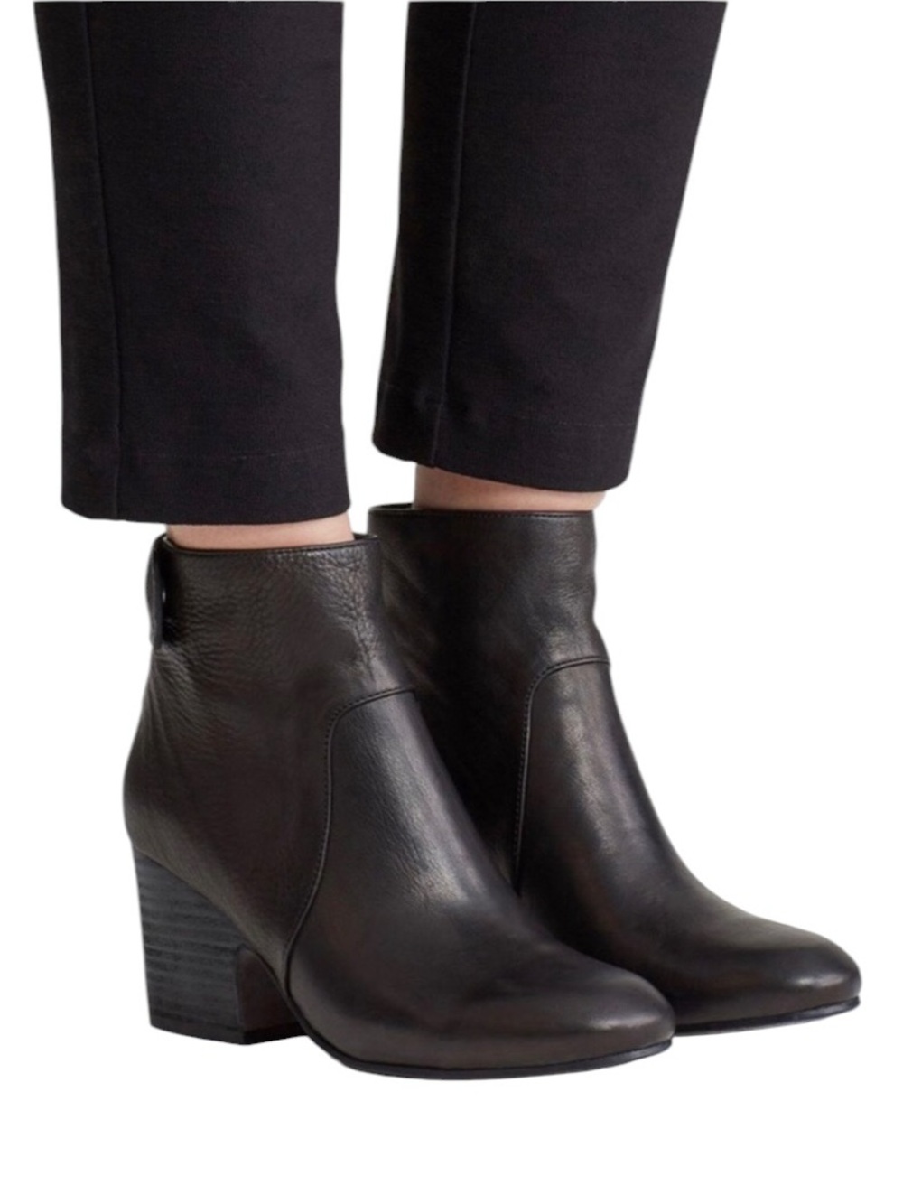 Eileen Fisher Harris Black Tumbled Leather Block Heel Ankle Booties Boots 9